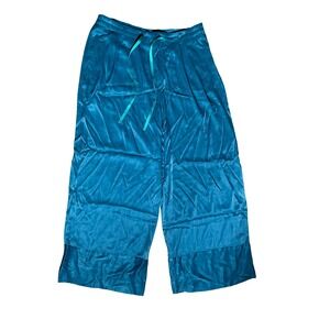 Anthropologie Elevenses Teal Satin Wide Leg Tailored Pants Sz 6